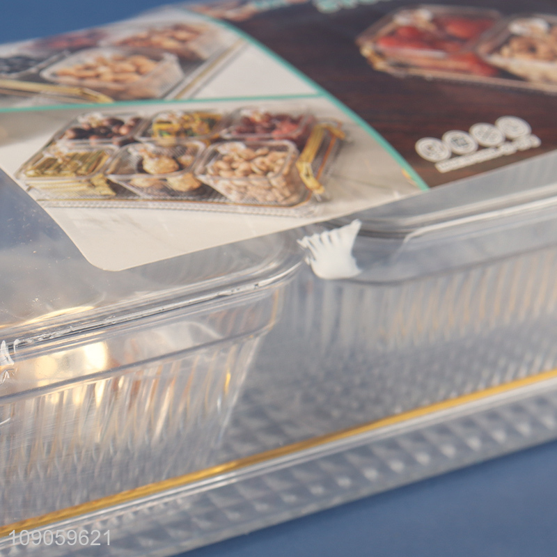 New Product Clear Plastic Serving Platter with 3 Snacks Organizers