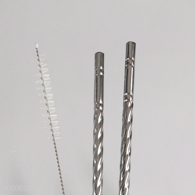Hot Sale 6 Pack Stainless Steel Straws 3 Straight + 3 Bent with 1 Straw Brush