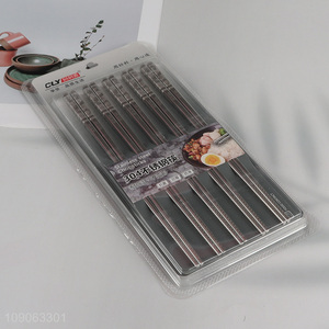 Wholesale 5 Pairs 304 Stainless Steel Chopsticks Engraved  Metal Chopsticks Set