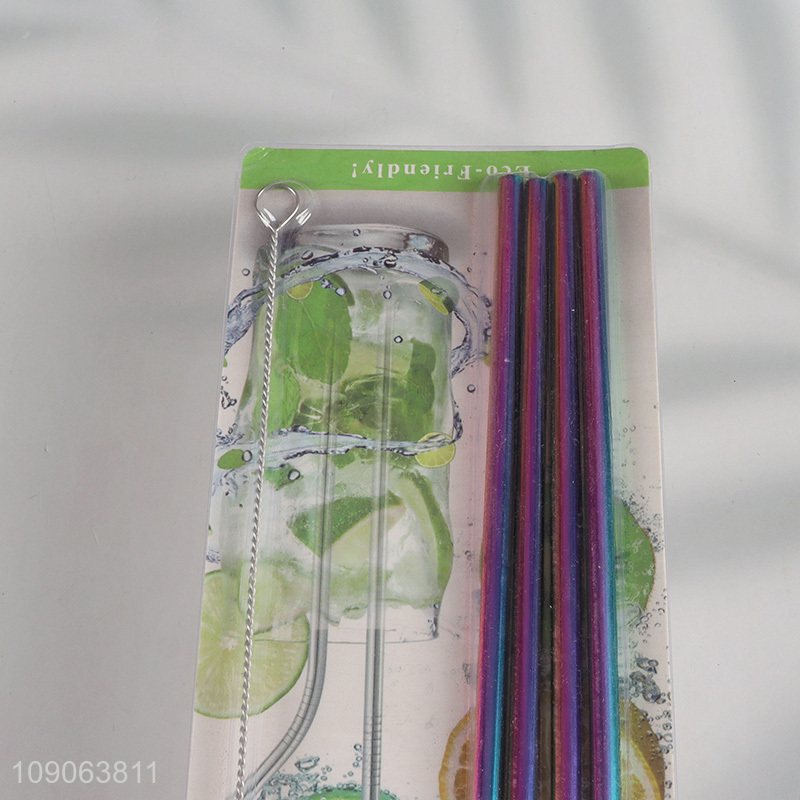 New Arrival 4 Pack Stainless Steel Straws Bent Straws with 1 Straw Brush