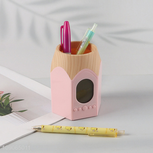Good quality 2in1 desktop organizer pen holder <em>alarm</em> <em>clock</em> table <em>clock</em>