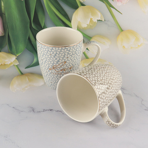 Factory price flower printed <em>ceramic</em> water <em>cup</em> drinking <em>cup</em> with handle