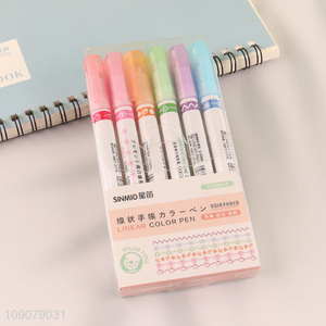 Factory price 6pcs contour pen double line wave curve pen for stationery