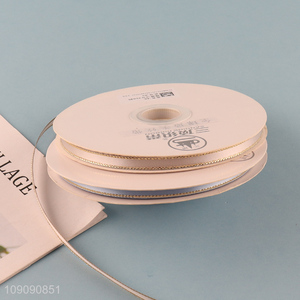 Factory Price 0.7cm*50 Yards Double Faced Gold Edge Polyester <em>Ribbon</em> for Gift Wrapping