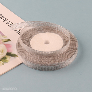 Good Quality 1cm*25 Yards Gold Silver <em>Ribbon</em> for Christmas Tree Gift Wrapping Hair Bows