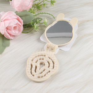 Yiwu market portable folding hair comb hair <em>brush</em> with <em>makeup</em> mirror