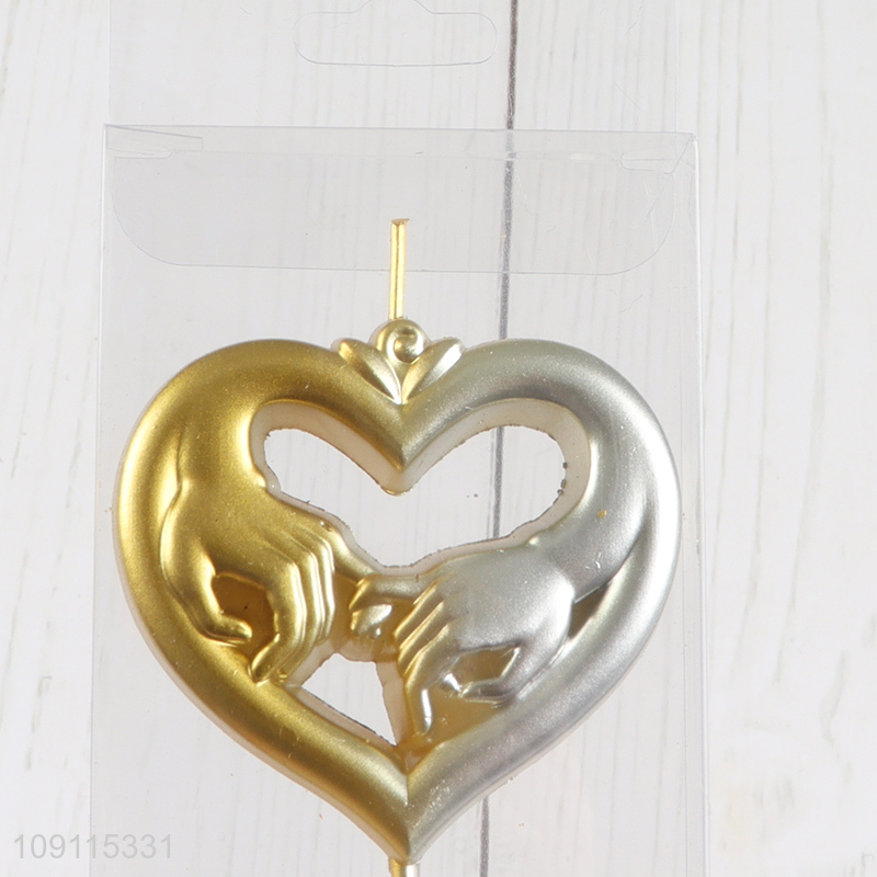High Quality Metallic Heart Candle for Wedding Anniversary Party Cake Decoration