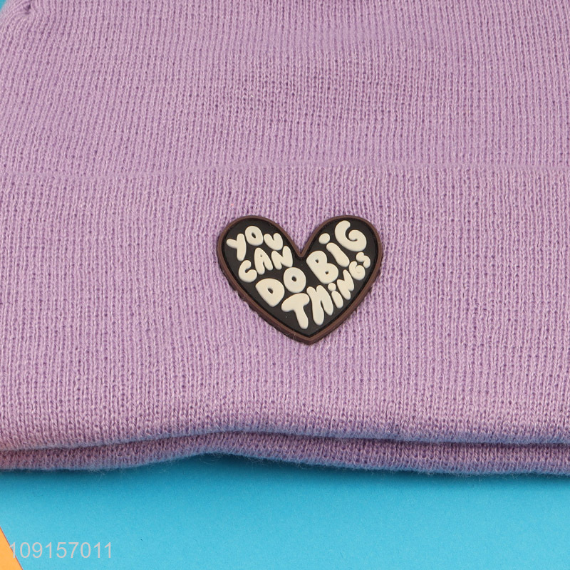 Factory price purple winter warm fashion knitted hat beanies hat