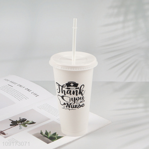 Good Quality Disposable Plastic Cup Plastic Tumbler With Lid & Straw