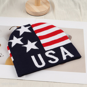 Good Quality American Flag Knit Beanie Hat Winter Hat for Men Women