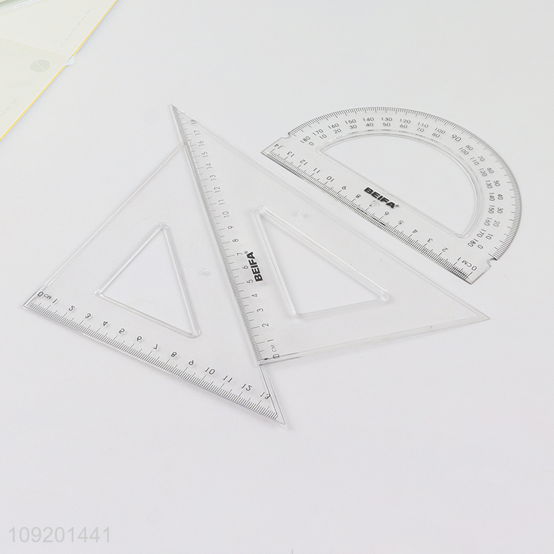 Top selling clear 4pcs plastic school students ruler set wholesale