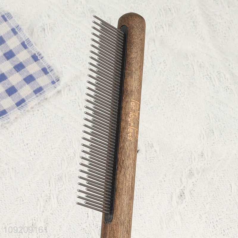 Online wholesale professional pet grooming tool pet hair comb with wooden handle