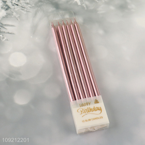 Online Wholesale 12-Count Rose Gold Long Thin <em>Birthday</em> Cake <em>Candles</em>