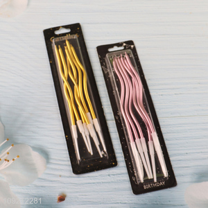 Factory Supply 6-Count Twisted Long Thin Metallic <em>Birthday</em> Cake <em>Candles</em>