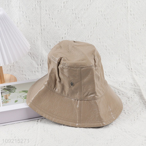 New Product Wide Brim Pu Leather Bucket Hat for Men Women
