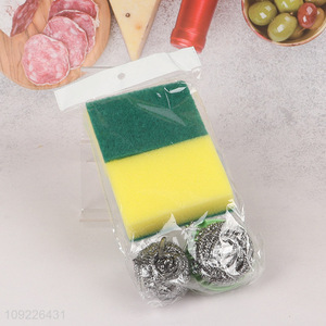 Wholesale 4PCS Cleaning Sponge Steel Scrubber Set for Cleaning Dishes Pots