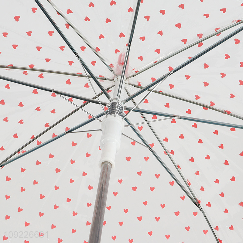 Factory Price Heart Printed Umbrella Clear Bubble Umbrella with Dome Canopy