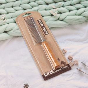 Hot Selling Dog Cat Comb <em>Pet</em> Grooming Brush with Wooden Handle