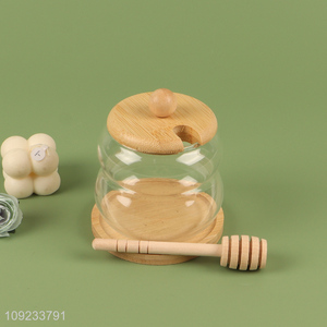 New Product 300mL Glass Honey Jar with <em>Bamboo</em> Lid & Dipper <em>Stick</em>