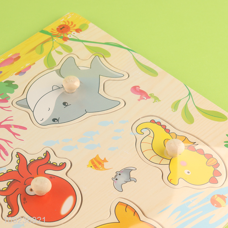 Low price sea animal series wooden hand grasping board  cognitive toy
