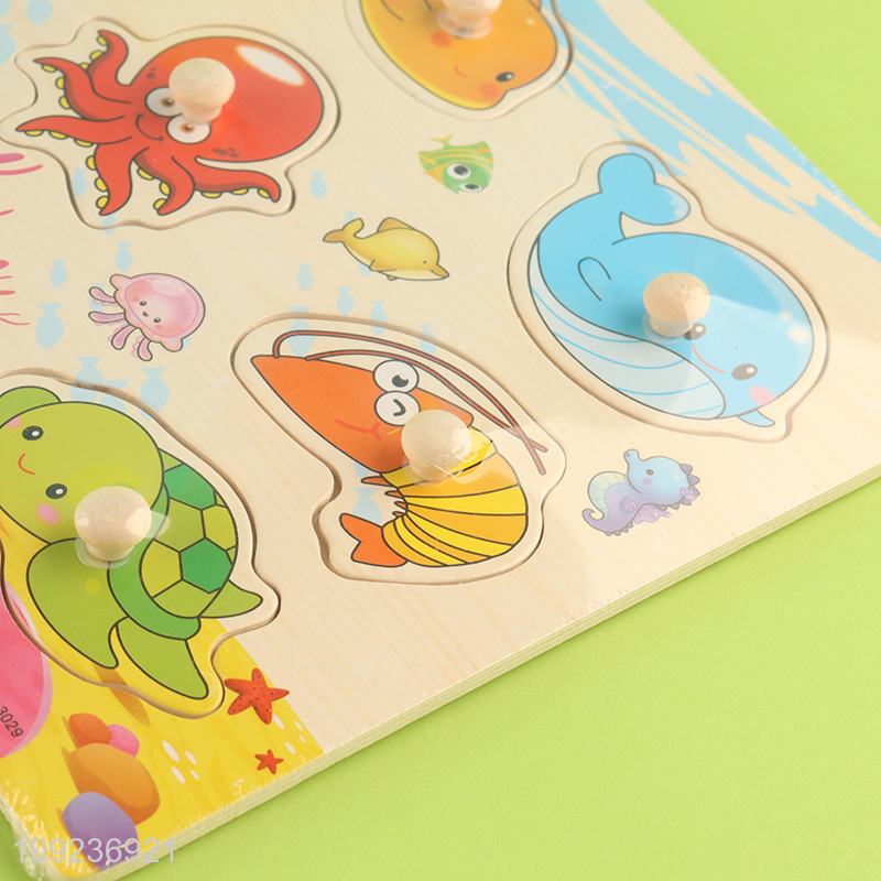 Low price sea animal series wooden hand grasping board  cognitive toy