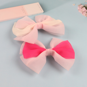 Factory Price Gauze Bowknot Hair Clips Non-Slip Hair Clip for Women