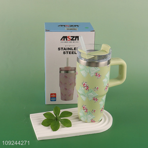 High Quality 420ml Stainless Steel Insulated Tumbler Travel Mug with Handle & <em>Straw</em>