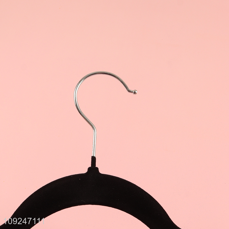 Best selling black anti-slip flocked clothes hanger coat hanger wholesale