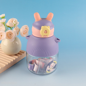 Hot Selling Plastic Cartoon Kids Children Water Bottle with <em>Straw</em> & Shoulder Strap