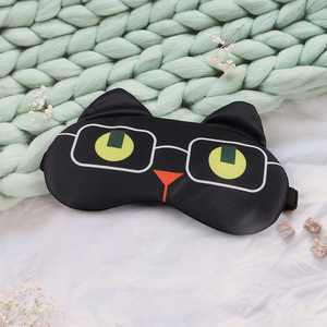 Yiwu market cartoon black cat sleeping eye mask eye cover for travel