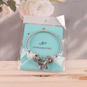 Online Wholesale Silver Plated Stainless Steel Bangle Charm Bracelet for Girls