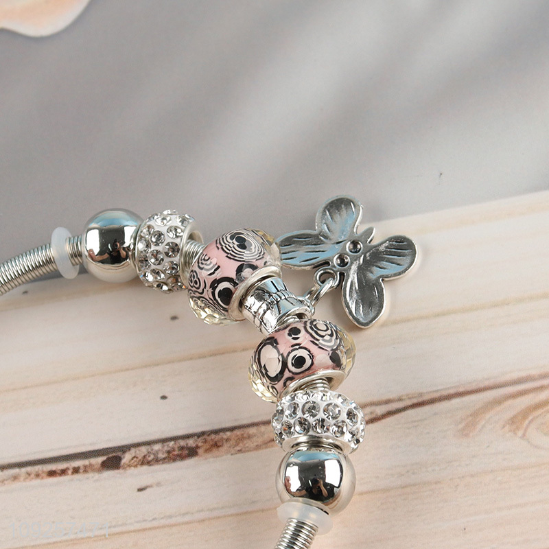 Online Wholesale Silver Plated Stainless Steel Bangle Charm Bracelet for Girls