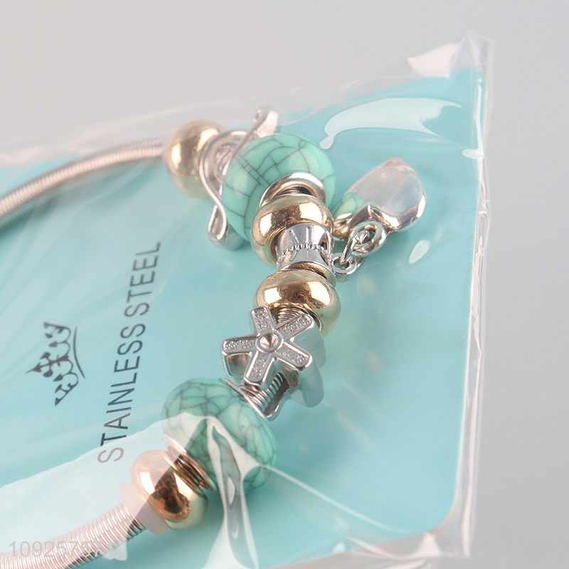 New Arrival Silver Plated Stainless Steel Bangle Charm Bracelet for Girls