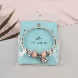 New Product Charm Bracelet Silver Stainless Steel Bangle for Women Girls