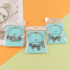 Factory Price Charm Bracelet Silver Stainless Steel Bangle for Women Girls