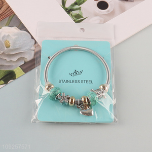 New Arrival Silver Plated Stainless Steel Bangle Charm Bracelet for Girls