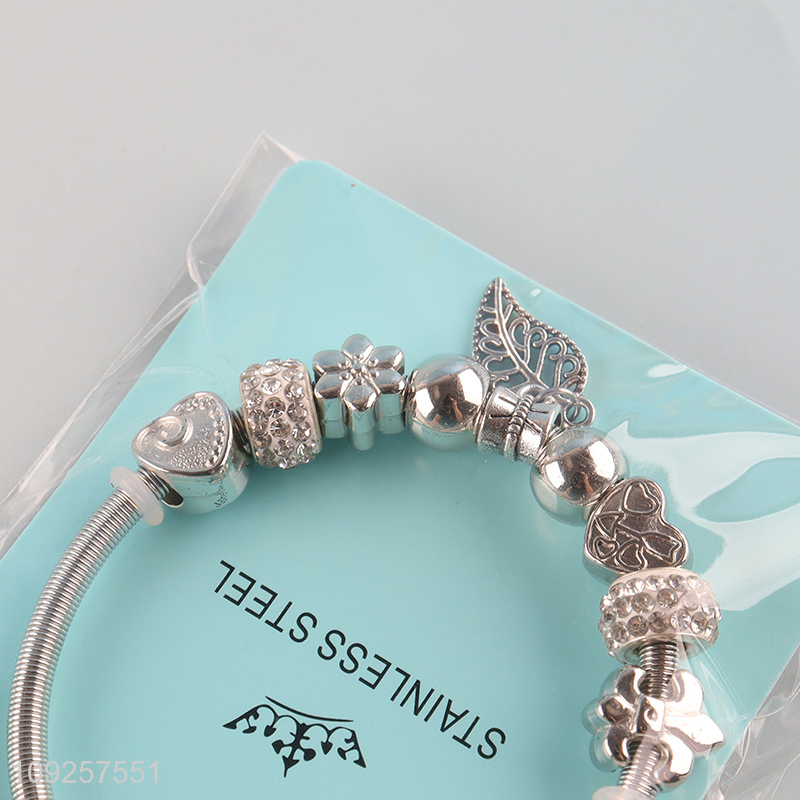 Factory Supply Stainless Steel Silver Plated Charm Bracelet Fashion Jewelry