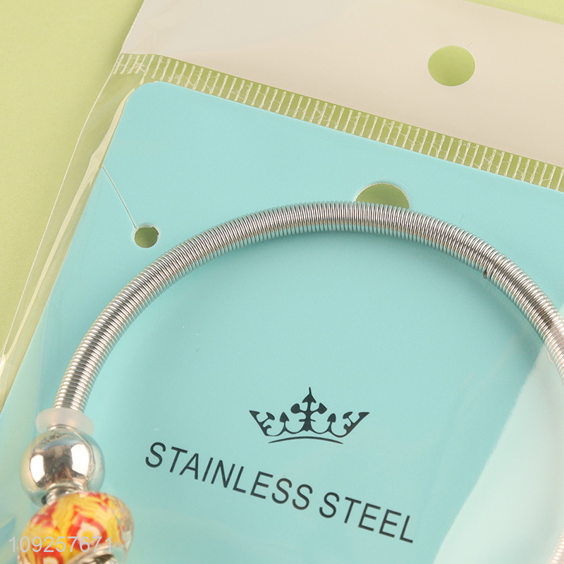 Good Quality Silver Plated Stainless Steel Bangle Charm Bracelet for Girls