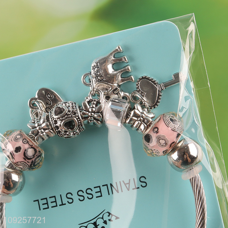 China Imports Charm Bracelet Silver Stainless Steel Bangle for Women Girls