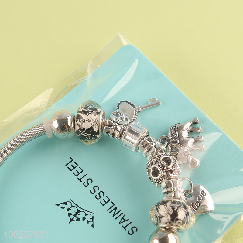 Online Wholesale Stainless Steel Silver Plated Charm Bracelet Fashion Jewelry