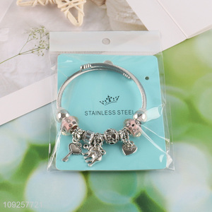 China Imports Charm Bracelet Silver Stainless Steel Bangle for Women Girls