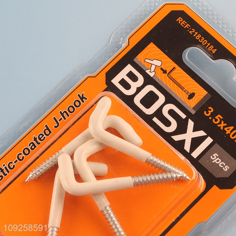 China Imports 5 Pieces Screw-in Hooks Plastic Coated Right Angle Metal Hooks