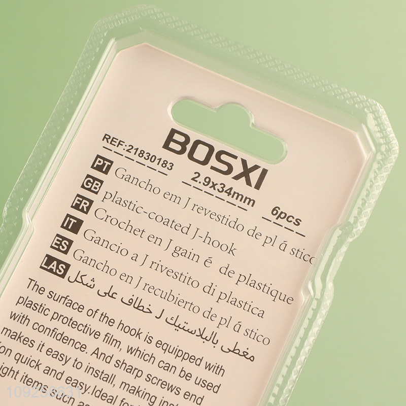 Hot Selling 6 Pieces Screw-in Hooks Plastic Coated Right Angle Metal Hooks