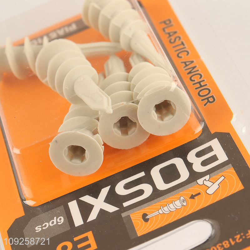Hot Selling 6 Pieces Plastic Wall Anchors Self Drilling Drywall Anchor Set