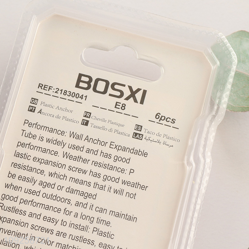 Hot Selling 6 Pieces Plastic Wall Anchors Self Drilling Drywall Anchor Set