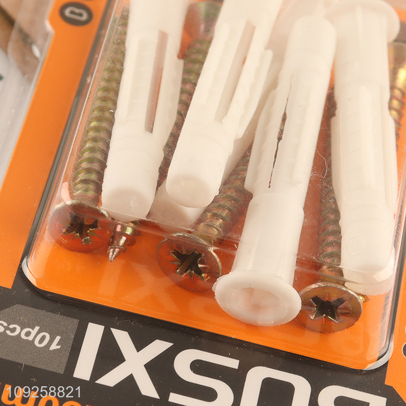High Quality 10 Pieces Plastic Wall Anchor and Screw Set Drywall Anchor Kit