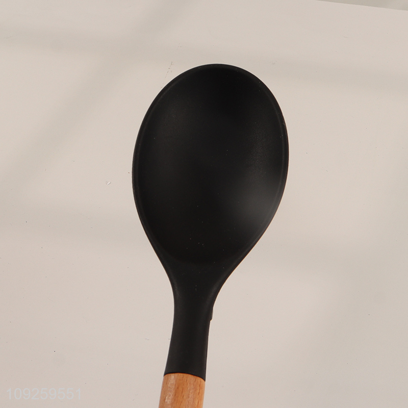 China factory silicone kitchen utensil basting spoon with wooden handle