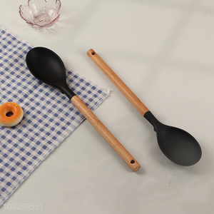 China factory silicone kitchen utensil basting spoon with wooden handle