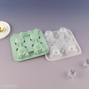 Factory Price 3D Bear Silicone Ice Tray Ice Cube Molds with Lid