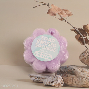 Factory supply flower shape lavender face body soap infused sponge for sale